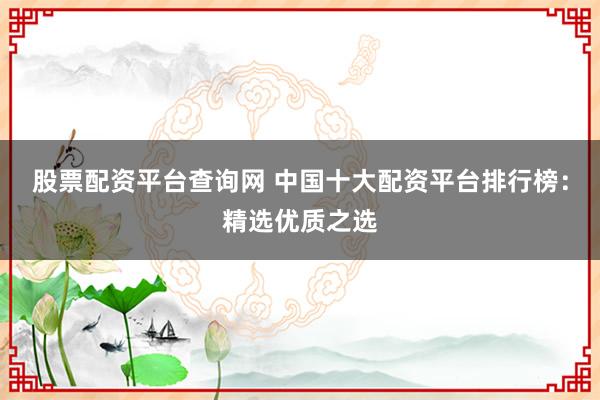 股票配资平台查询网 中国十大配资平台排行榜：精选优质之选