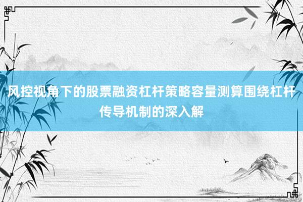 风控视角下的股票融资杠杆策略容量测算围绕杠杆传导机制的深入解