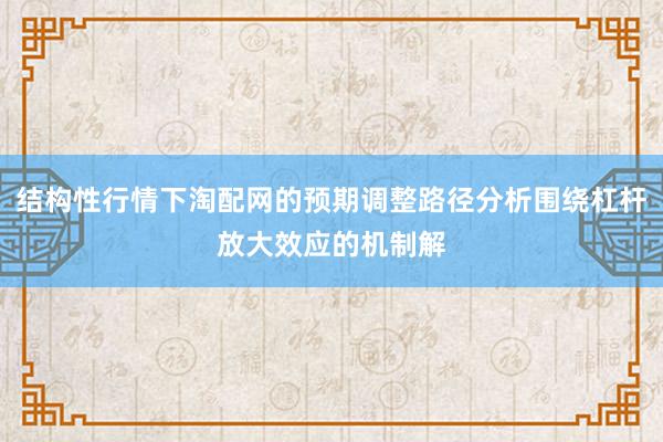 结构性行情下淘配网的预期调整路径分析围绕杠杆放大效应的机制解